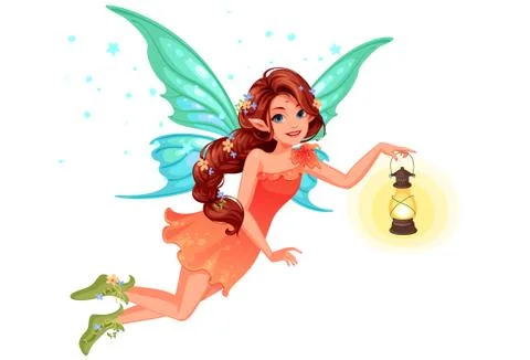 Beautiful cute fairy holding a lantern Stock Illustration