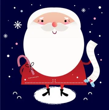 Beautiful cute Santa with delivery note on dark blue background Stock Illustration