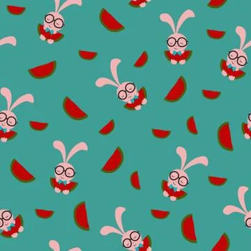 Beautiful cute seamless pattern with a cartoon animal pink rabbit Stock Illustration