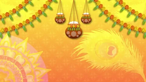 Beautiful dahi handi decoration on yellow and orenge gradient colour backgrou Stock Footage 313229247