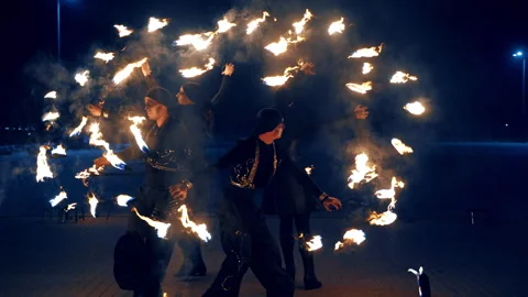 Beautiful dance with fire objects. Stock Footage 257276560