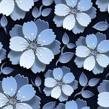 Beautiful dark blue seamless pattern with sakura 스톡 일러스트