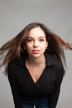 Beautiful dark-haired model on a white background 스톡 사진