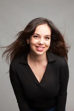 Beautiful dark-haired model on a white background 스톡 사진