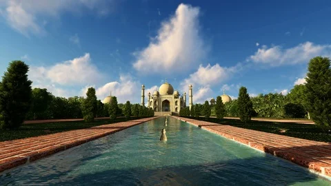 Beautiful day and clouds running over Taj Mahal Stock Footage 104949939