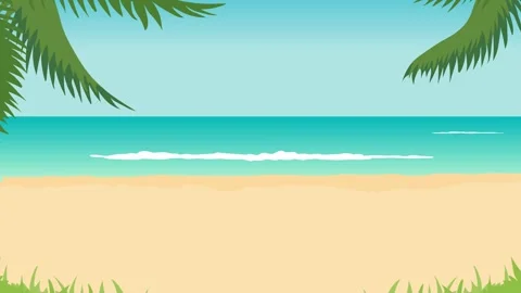 Beautiful Day Beach View Animation. Bright sunny beach background with calm ocea Video stock 325495522