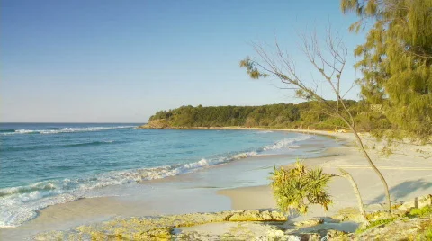 Beautiful Day at Cylinder Beach, North Stradbroke Island, Australia. Panned Shot Stock Footage