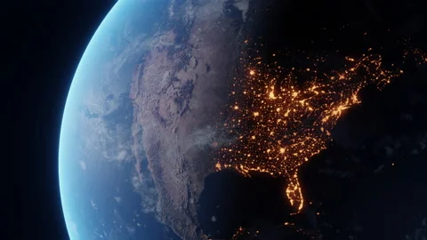 Beautiful day to night transition while flying over the planet Earth in space Stock Footage 149563041
