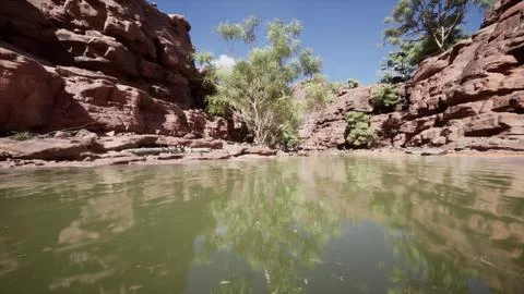 Beautiful day on the river with sandstone cliffs and reflections Stock Illustration