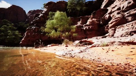 Beautiful day on the river with sandstone cliffs and reflections Stock Illustration