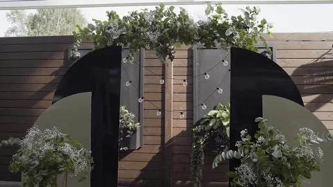 Beautiful decor of the wedding registration with elements of live decoration and Stock Footage 306145140