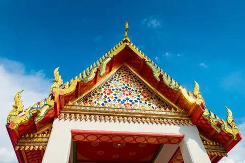 Beautiful decorative elements temple architecture in Bangkok, Thailand Stock Photos