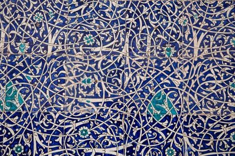 Beautiful decorative patterns in the tiles with a white and blue color 写真素材