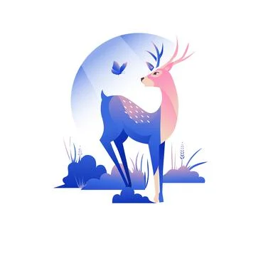 Beautiful deer with a butterfly vector concept Stock Illustration