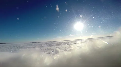 Beautiful deserted winter landscape: snowflakes flickering before the camera Stock Footage 59677271