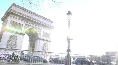 Beautiful design of Arc de Triomphe, sunlit central square in Paris, tourism 動画素材 63431554