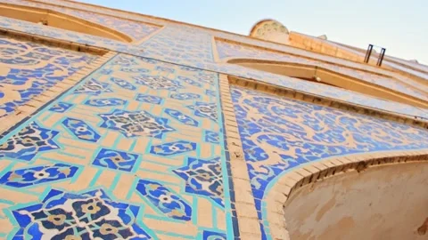 Beautiful design pattern on mosque exterior wall in Iranian culture Stock Footage 198216809