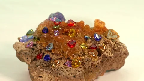 .Beautiful diamonds in  heart shape on raw opal gemstone. Stock Footage 253021810