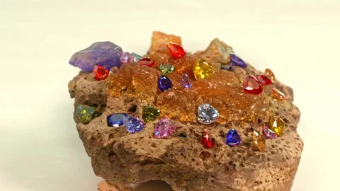 .Beautiful diamonds in  heart shape on raw opal gemstone. Stock Footage 253021861