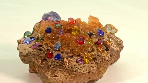 .Beautiful diamonds in  heart shape on raw opal gemstone. Stock Footage 253022375