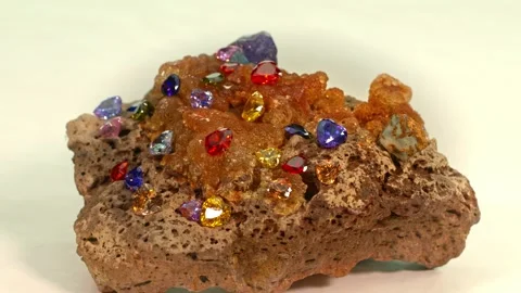 .Beautiful diamonds in  heart shape on raw opal gemstone. Stock Footage 253022383
