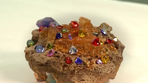 .Beautiful diamonds in  heart shape on raw opal gemstone. Stock Footage 253022632