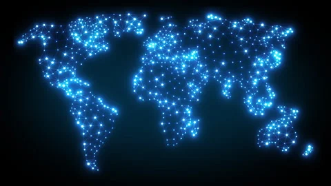 Beautiful Digital Network Light Flashes Blue Color Over World Map Looped 3d Stock Footage 247267962