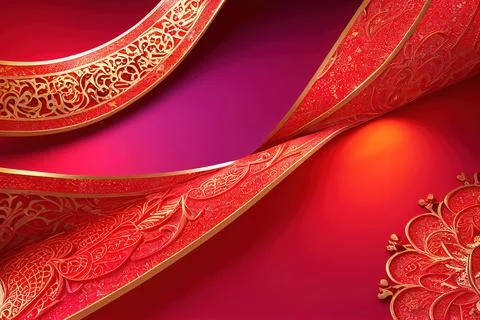 Beautiful digital red background with decorative patterns. Illustrazione stock