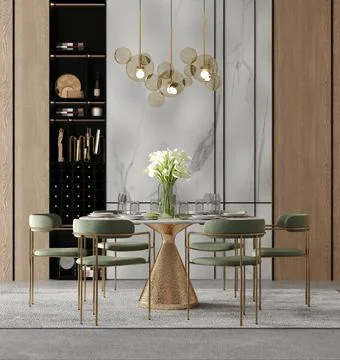 Beautiful dining room interior with new stylish furniture Stock Illustration