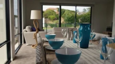 Beautiful dining table setting in holiday home. Stock Footage 93262028