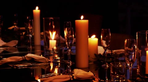 Beautiful Dinner Table Setup with Candles Stock Footage 41612155