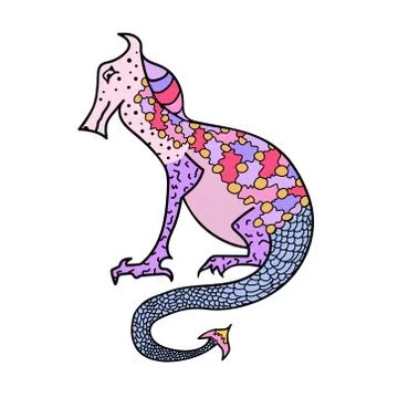 A beautiful Dino with patterns on its back and scales on its long, sinuous tail Stock Illustration