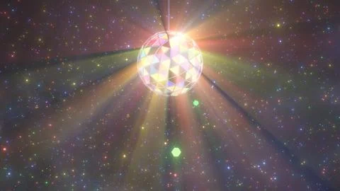 Beautiful Disco Ball Shining Rainbow Color Light Beams In Outer Space Stock Illustration