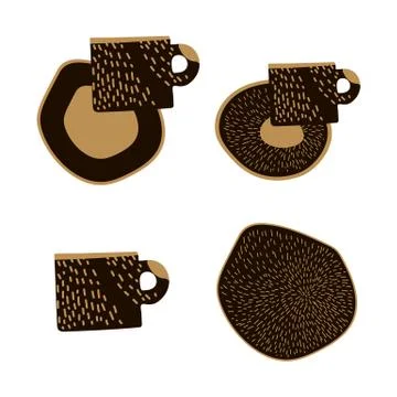 Beautiful dishes with abstract pattern. Hand-drawn texture of a plate and Cup Stock Illustration