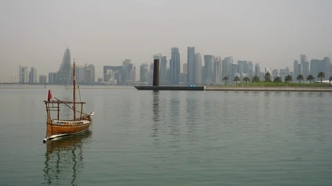 Beautiful Doha Skyline View with with Floating Stock Footage 107728534