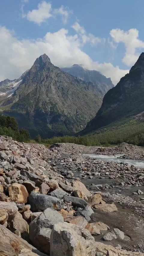 Beautiful Dombay mountain river Stock Footage 163713664