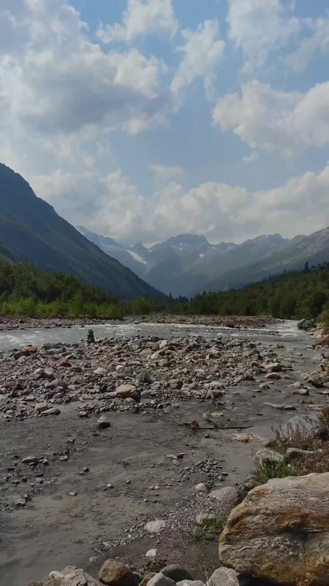 Beautiful Dombay mountain river Stock Footage 163713665