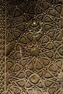 Beautiful door with geometric pattern of ancient Turkish  style. Stock Photos