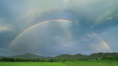 Beautiful Double Rainbows On Rainy Sky Time Lapse Stock Footage 197473727