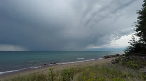 Beautiful Dramatic Approaching Storm Over Beach Time Lapse Stock Footage 56025421