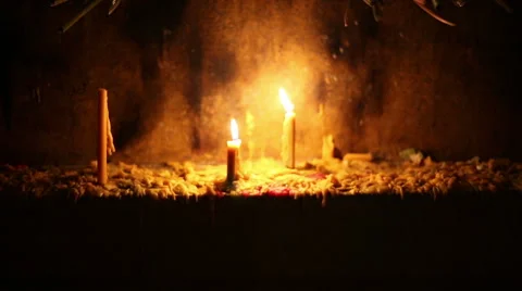 Beautiful dramatic candle lights and melting wax Stock Footage 58449018