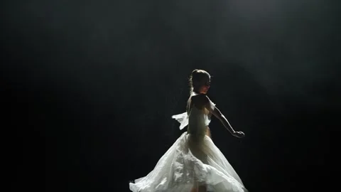 Beautiful dramatic dance, elegant ballerina in a white tutu, dance and perform Stock Footage 244917502