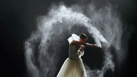 Beautiful dramatic dance, elegant ballerina in a white tutu perform Stock Footage 257546607