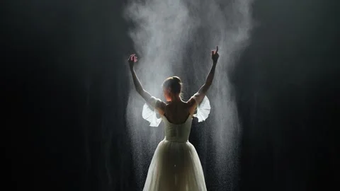 Beautiful dramatic dance, elegant woman in a white tutu, ballerina perform Stock Footage 245264032