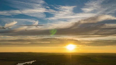 Beautiful Dramatic Fast Lapse Time of Sunset and Clouds in the Blue Orange Sky Stock Footage 150491188