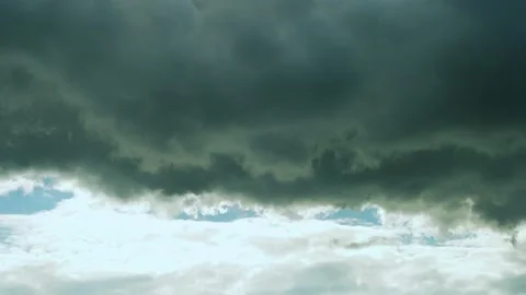 Beautiful Dramatic Sky with Rain Dark and Sunny White Cumulus Clouds, Time Lapse Stock Footage 220549110