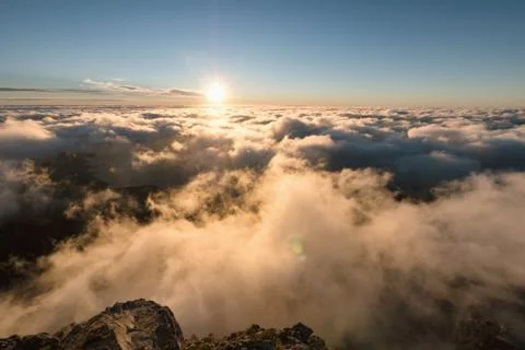 Beautiful dramatic sunset at Table Mountain National Park in South Africa. Stock Photos