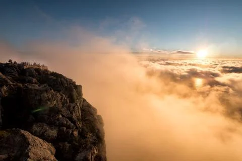Beautiful dramatic sunset at Table Mountain National Park in South Africa. Stock-Fotos