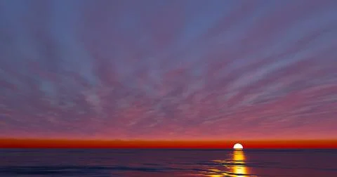 Beautiful dramatic sunset on the water 3d render Stock Illustration