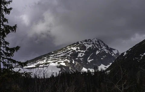 Beautiful dramatic timelapse of High Tatra mountains. View on Krivan from Janske Stock Footage 126653535